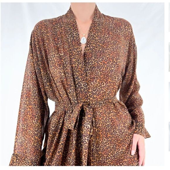 Victoria's Secret Brown + Black Leopard Print Sexy Sheer Satin Robe lingerie‎ - Picture 3 of 5